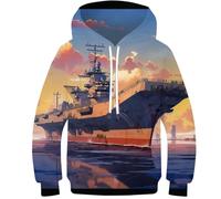 AAHARYA Sweat à Capuche pour Enfants et Adolescents avec transporteurs Militaires, Impression 3D, navires Militaires, Pull à Poche, Fille et garçon, Veste à Manches Longues, drôle et Cool, 12-14 Ans