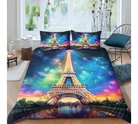 AAHARYA Tour Eiffel Paris Ensembles De Housse De Couette Vue Nocturne 3D Ensembles De Literie Microfibre Parure De Lit King（220x240cm）