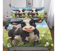 AAHARYA Vache Mignonne Housse De Couette, Parure De Lit Cartoon Cow avec Taies d'oreiller,pour Déco Chambre Adulte Enfant Double（200x200cm）