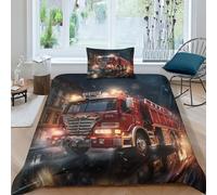 AAHARYA Véhicule de Pompiers Housse De Couette 3D Parure De Lit pour Enfant Garçon Fille,Véhicule de Secours Housses De Couette avec Taies d'oreiller Housses De Couettes Microfibre Single(135x200cm)