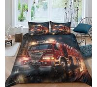 AAHARYA Véhicule de Pompiers Housse De Couette 3D Parure De Lit pour Enfant Garçon Fille,Véhicule de Secours Housses De Couette avec Taies d'oreiller Housses De Couettes Microfibre King（220x240cm）