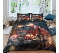 AAHARYA Véhicule de Pompiers Parure De Lit Adulte Housse De Couette 3D Impression Literie Microfibre Véhicule de Secours Housse De Couette avec Taie d'oreiller Housses De Couettes Double（200x200cm）