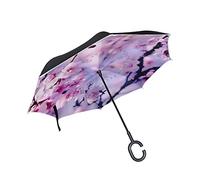 AAHENPAI Parapluie inversé inversé avec motif de fleurs de cerisier - Coupe-vent - Double couche - Pour femme