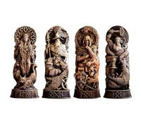 AAHIFIT Lot de 4 statues de mythologie nordique, Thor Odin Loki Freya, statue viking pour la maison et les cadeaux, applicable à l'armoire à vin et à la bibliothèque, autel de culte, sculpture de