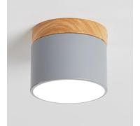 AAHOME Plafonnier Encastré en Bois, Luminaire De Couloir À LED, Plafonnier Rond Monté en Surface, Plafonnier Nordique Macaron 6W, Plafonniers Cylindriques en Fer(Color:Gray,Size:3-Color Light)