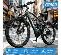 Aairsk GT900 vélo de montagne électrique suspension complète, batterie 36V13AH vélo électrique 21 vitesses avec NFC, vélo électrique tout terrain noir