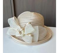 AAIXXIZAO Chapeau Paille Femmes Charmant Chapeau De Soleil pour Les Femmes Élégant Arc Fête Mariage Église Chapeau Large Bord Anti-UV Plage Casquette Kaki