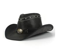 AAIXXIZAO Chapeaux Fedora Trilby Chapeau Feutre Cuir Hommes Western Cowboy Chapeau Gentleman Dad Fedora Church Jazz Cap Grande Taille 60-61Cm Noir