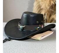 AAIXXIZAO Chapeaux Fedora Trilby Chapeau Feutre Mode Cowboy Chapeau Cuir Vintage Gentleman Jazz Chapeaux pour Hommes Panama Cowgirl Chapeau 56-58Cm Noir01