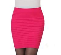 AAIXXIZAO Mini Jupe Crayon Courte Sexy Élastique Jupe Plissée Taille Haute Moulante Mini Jupe Bureau Court Crayon Jupes Solide Taille Unique Rosered