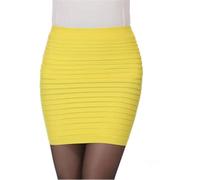 AAIXXIZAO Mini Jupe Crayon Courte Sexy Élastique Jupe Plissée Taille Haute Moulante Mini Jupe Bureau Court Crayon Jupes Solide Une Taille Jaune