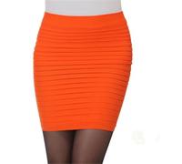 AAIXXIZAO Mini Jupe Crayon Courte Sexy Élastique Plissé Jupe Taille Haute Moulante Mini Jupe Bureau Court Crayon Jupes Solide Taille Unique Orange