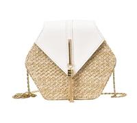 AAIXXIZAO Sac De Plage en Paille Sac À Main Femmes Sac en Rotin Fait À La Main Tissé Plage Cercle Bohême Sac À Bandoulière 21X6X19Cm Blanc