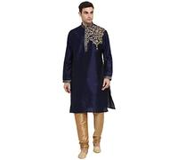 Aakrati Ensemble de pyjama Kurta en soie pour homme - Vêtements indiens - Robe de fête de mariage - Articles cadeaux, noir foncé, XX-Large