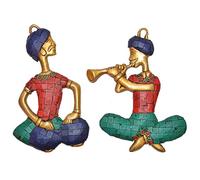 Aakrati Statuette de musicien en en laiton multicolore, 15 cm