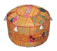 Aakriti Indian Pouf Footstool with Embroidery Pouf, Indian Cotton, Pouf, Ottoman Pouf Cover with Ethnic Decor Art - Cover (Orange, 46x33 cms)