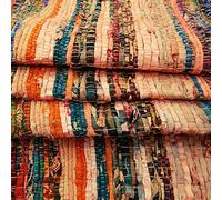 Aakriti Gallery Tapis chindi Indien - Fait à la Main avec des Bouts de Tissu Multicolores recyclés - Tapis décoratif Style Boho - 150 x 90 cm (Beige)