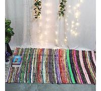 Aakriti Gallery Tapis chindi Indien - Fait à la Main avec des Bouts de Tissu Multicolores recyclés - Tapis décoratif Style Boho - 150 x 90 cm (White)