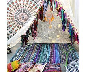 Aakriti Gallery Tapis chindi Indien - Fait à la Main avec des Bouts de Tissu Multicolores recyclés - Tapis décoratif Style Boho - 150 x 90 cm (Turquoise)
