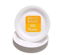 aaksh 555 Lot de 100 grandes assiettes en carton jetables de 23 cm pour aliments chauds et froids, fêtes de Noël et d'anniversaire, pique-niques