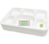 aaksh 555 Lot de 25 grandes assiettes jetables solides à 6 compartiments, super rigides biodégradables et compostables, respectueuses de l'environnement, parfaites pour un usage quotidien