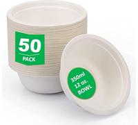 aaksh 555 Lot de 50 grands bols jetables de qualité, respectueux de l'environnement, compostables, biodégradables, parfaits pour un usage quotidien, aliments chauds et froids, soupe, salade, fête