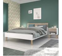 Lit adulte - AALBORG - 140 x 190 cm - Blanc / Chene -