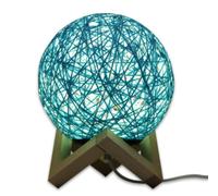 AALIN Lampe de table à LED Boule de rotin Lampe de bureau Veilleuse Lampe de chevet Lampe de lecture alimentée par USB Lampe de décoration de chambre d'enfants (Cadre en bois, Bleu)