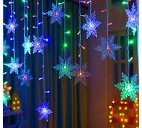 AALIN Rideaux lumineux à LED, 3.5M 16 Pcs Rideau Papillon Guirlande Lumineuse Lumière de guirlandes papillon 8 modes alimentée par USB pour la fête (Flocons de neige colorés)