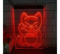 AALINE Enseigne au néon LED Maneki Neko enseigne au néon Lucky Cat enseigne néon enseigne Lumineuse Ramen Shop enseigne au néon à Del avec Cordon et Adaptateur,Rouge,15.7"x23.6"