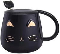 Aaliyahh Tasse Chat400ml, Tasse de chat Mignonne Tasse à café en céramique avec Cuillère en acier inoxydable, Tasses de chat pour les amoureux des chats Femmes Halloween, Noël (Noir)