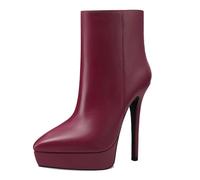 aanieshoeya Bottines Femme Cuir Confort Bottes Ankle Boots for Women Elegante a Talon Haut Aiguille Vin Rouge 35CN 35EU 22.5cm