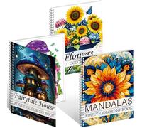 Aannanl 3 Pièces Livre de Coloriage Adulte,Cahier de Coloriage Adulte Anti Stress inclure Mandalas, Fleurs et Thème Maison de Conte de Fées,Relaxation Antistress Art-Therapie Loisirs Créatifs