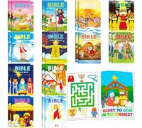 Aannanl Bible Livre Coloriage Enfant 24 Mini Livre de Coloriage Enfants sur des Thèmes Jésus Religion,Cadeau Anniversaire Enfants Invites Pochette Surprise