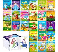 Aannanl Lot de 24 Livre Coloriage Enfant 2 3 4 5 Ans ,Kit Cahier Dessin | Mini Coloring Book pour Les Voyages en Voiture et Avion notamment les Dinosaures, les Animaux | Cadeau Anniversaire & Noël
