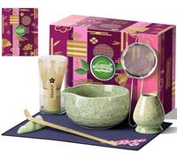 AANQQ Matcha Kit Vert: Set Matcha 7 Pièces - Bol à Matcha 560ml avec Bec Verseur - Fouet à Matcha - Cuillère Matcha & Tamis Inox - Kit Matcha Idéal pour la Cuisine, le Bureau et comme Cadeau