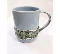 AANTHROPOLOGY By Rhea Lot de 2 grandes tasses à café/thé/jus/boisson, en céramique, gris, doré, pierres précieuses semi-précieuses en cristal d'agate, 355 ml (finition argentée)
