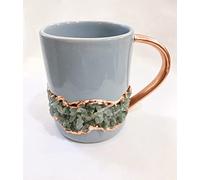AANTHROPOLOGY By Rhea Lot de 2 grandes tasses à café/thé/jus/boisson, en céramique, gris, doré, pierres précieuses semi-précieuses en cristal d'agate, 355 ml (finition or rose)