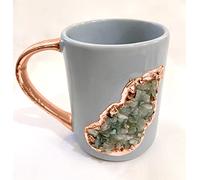 AANTHROPOLOGY By Rhea Lot de 2 grandes tasses à café/thé/jus/boisson, en céramique, gris, doré, pierres précieuses semi-précieuses en cristal d'agate, 355 ml (finition or rose)