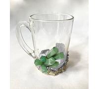 AANTHROPOLOGY By Rhea Lot de 2 tasses à café/thé/jus de fruits en verre en cristal avec cristaux semi-précieux en agate verte plaquée or, 320 ml (finition argentée)