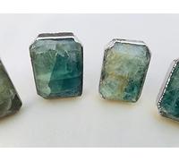 AANTHROPOLOGY By Rhea Lot de 4 grandes poignées décoratives d'intérieur à facettes en fluorite verte en pierre précieuse/agate pour placard, tiroir, armoire, commode, finition argentée