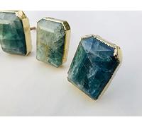 AANTHROPOLOGY By Rhea Lot de 4 grandes poignées décoratives d'intérieur en fluorite verte à facettes en pierre précieuse/agate pour placard, tiroir, armoire, commode, finition dorée