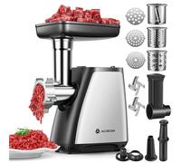 AAOBOSI Hachoir À Viande,Hachoir À Viande Électrique 4-En-1[2800 W Max]Avec 3 Lames Pour Trancher, Déchiqueter,2 Lames,4 Plaques,Farceuse À Saucisses,Kit Kubbe,Pour Cuisine À Domicile,Acier Inoxydable