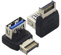 AAOTOKK 2 Pack Adaptateurs de Carte Mère USB 3.0 Inclinés à 90 Degrés Vers Le Bas USB Type - e Mâle Vers USB -A 3.0 Femelle Adaptateur, Pour l'intérieur de la carte mère (Coin Vers Le Bas/PH741B)