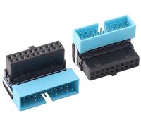 AAOTOKK 2Pack 90Degrés Angle Supérieur USB 3.0 19Broches / 20Broches de Bureau Carte mère Femelle Mâle Adaptateur d'alimentation Prolongée Carte Adaptateur Connecteur Interne(Haut/Bleu-20Broches)