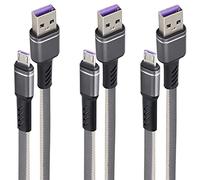 AAOTOKK 3FT Plat en Nylon Tressé USB A vers Micro USB Câble de Synchronisation de Données Haute Vitesse et Charge Rapide Compatible avec Samsung,Huawei,Smartphones Android,Tablettes(Gris/3Pack)