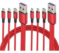 AAOTOKK 4Pied/2Pack 3 en 1 USB 2.0 a Mâle à 3Micro USB Mâle Nylon Tressé Câble,Compatible avec Téléphones Téléphone Android Périphériques D'interface USB de Type C/Micro(Rouge-1Type C+2Micro)
