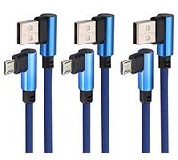 AAOTOKK 6ft 90 Degrés Micro USB Android Chargeur 90 Degrés USB 2.0 A Mâle vers 2.0 USB Micro Mâle Câble de Charge Rapide pour USB 2.0 Micro Port Power Bank Smartphones etc (Bleu/3pièce)