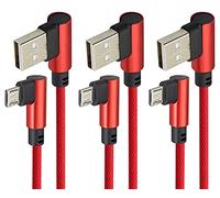 AAOTOKK Angle droit de 6 Pieds 90 Degrés USB 2.0 A Mâle vers USB Micro Mâle Haute Vitesse Android Synchronisation et Charge pour Galaxy S7 S6 J8 J7 Note5,LG,PS4, Smartphone,etc.(Rouge/3Pièce)