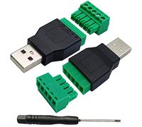 AAOTOKK USB 2.0 A Mâle à 5 Broches/Voie Femelle Boulon à Vis Bornes Blindage Connecteur Adaptateur Type Enfichable pour la Charge Et Le Transfert Données(2Pack/Mâle)